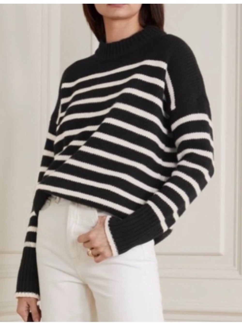 Philosophy Black and White Striped Crewneck Sweater